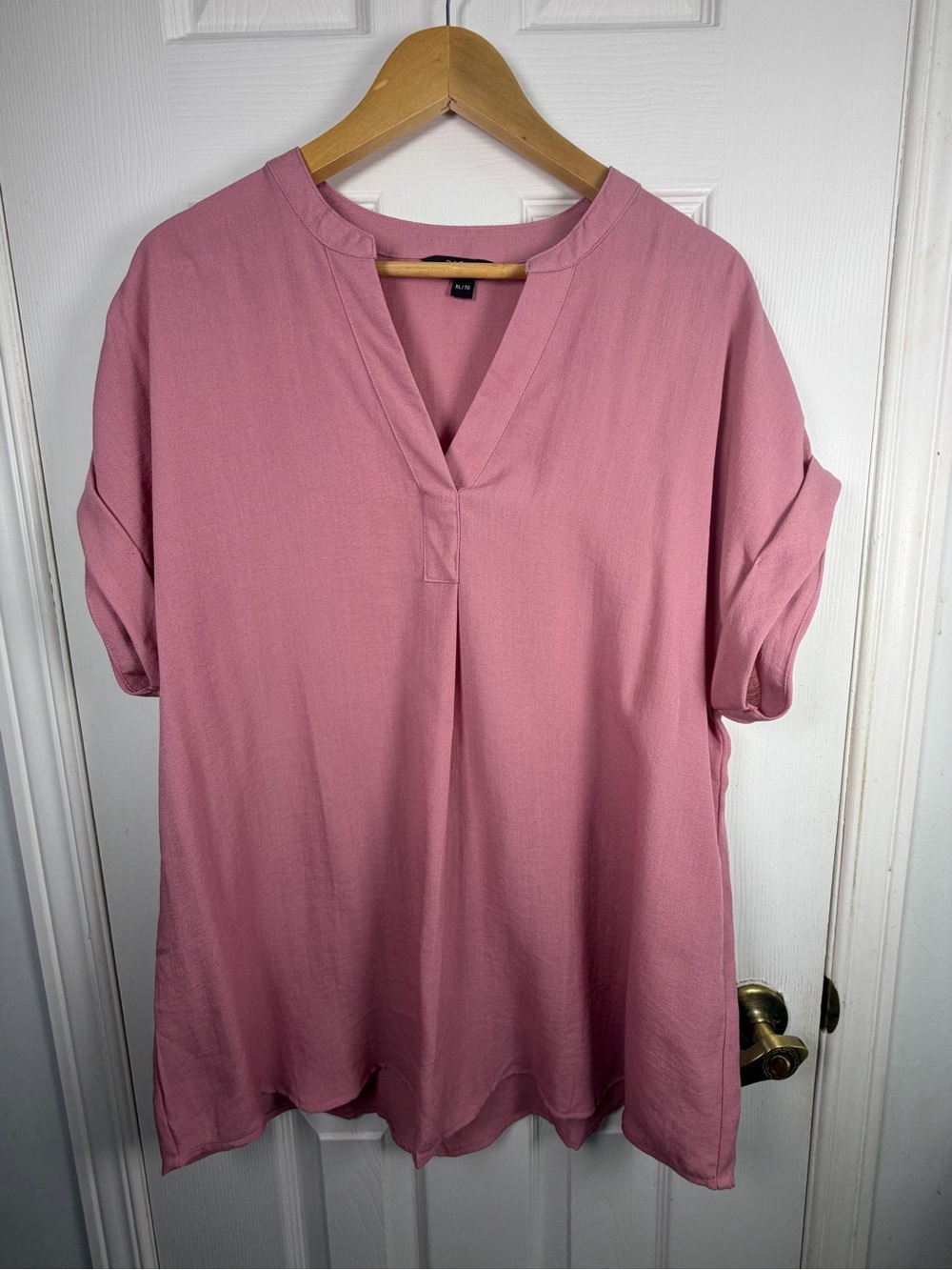 RACHEL Rachel Roy Dusty Rose V-Neck Tunic Women's XL Roll Sleeve Flowy Boho